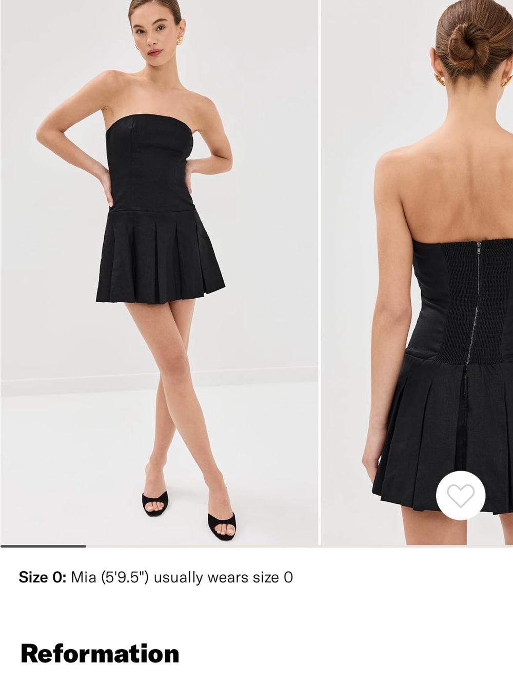 Reformation Black Strapless Pleated Mini Dress